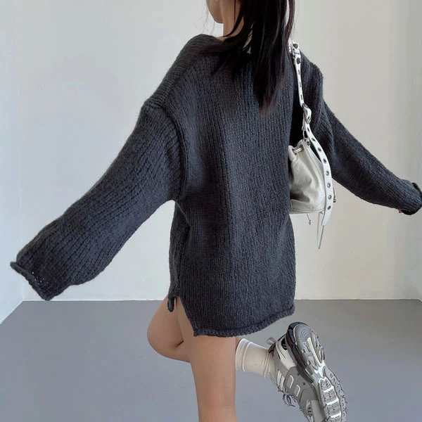 Mavis Oversize V Neck Knit Sweater Top - Image 11