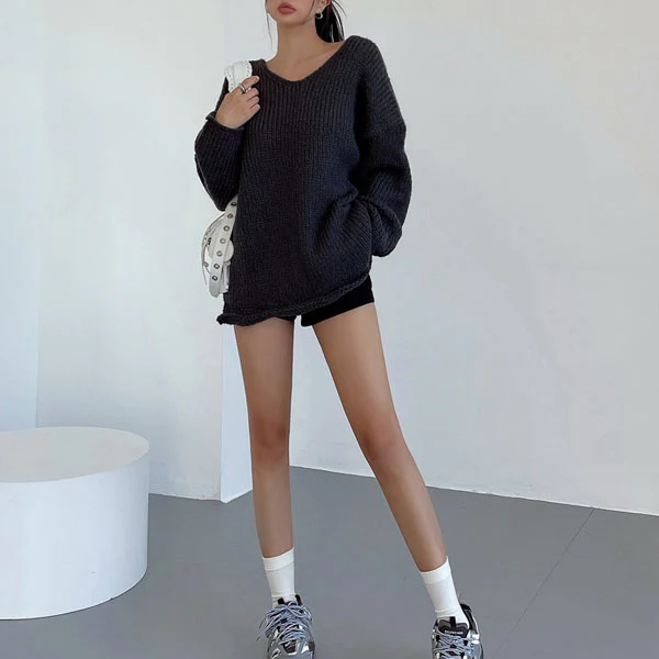 Mavis Oversize V Neck Knit Sweater Top - Image 12