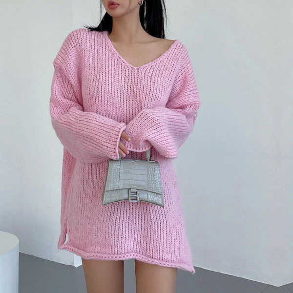 Mavis Oversize V Neck Knit Sweater Top - Image 13