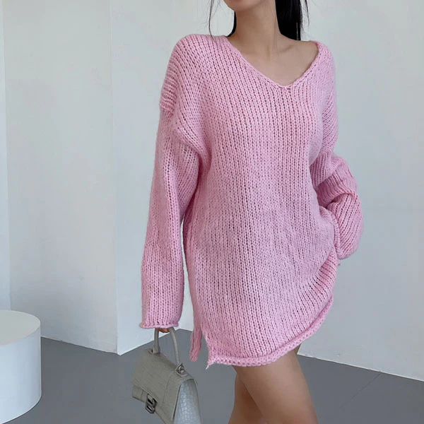 Mavis Oversize V Neck Knit Sweater Top - Image 15