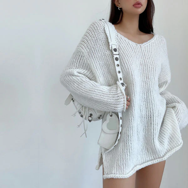 Mavis Oversize V Neck Knit Sweater Top - Image 9
