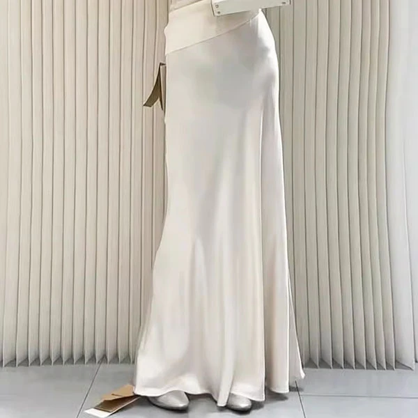 Megan White Mermaid Hem Satin Skirt - Image 4