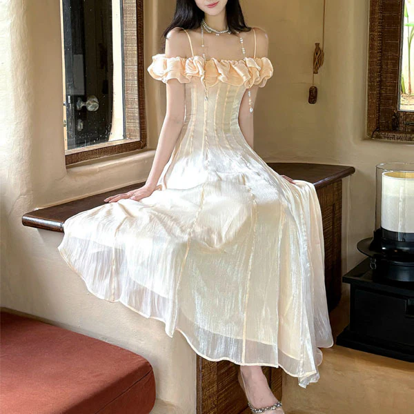 Melinda Off Shoulder Blush Ruffle Maxi Dress - Image 3