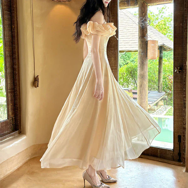 Melinda Off Shoulder Blush Ruffle Maxi Dress - Image 4