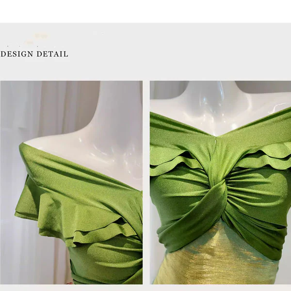 Meliora Elegant Green Off-Shoulder Ruffles Evening Dress - Image 11