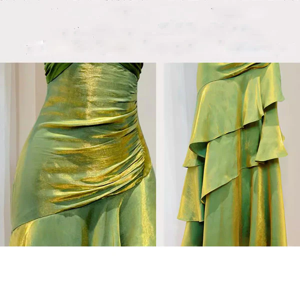 Meliora Elegant Green Off-Shoulder Ruffles Evening Dress - Image 12