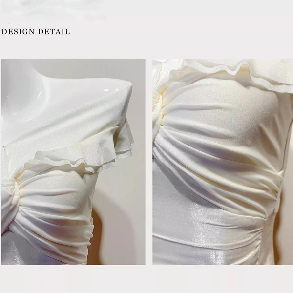 Meliora Elegant Ivory Off-Shoulder Ruffles Evening Dress - Image 10