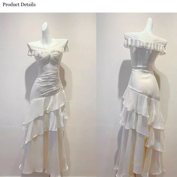 Meliora Elegant Ivory Off-Shoulder Ruffles Evening Dress - Image 9