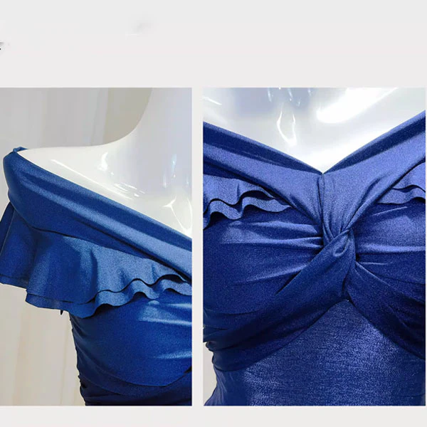 Meliora Elegant Navy Off-Shoulder Ruffles Evening Dress - Image 9