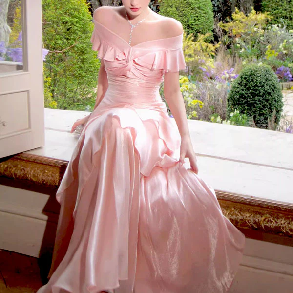 Meliora Elegant Pastel Pink Off-Shoulder Ruffles Evening Dress - Image 7