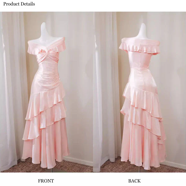 Meliora Elegant Pastel Pink Off-Shoulder Ruffles Evening Dress - Image 8