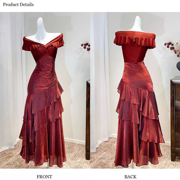 Meliora Elegant Red Off-Shoulder Ruffles Evening Dress - Image 6