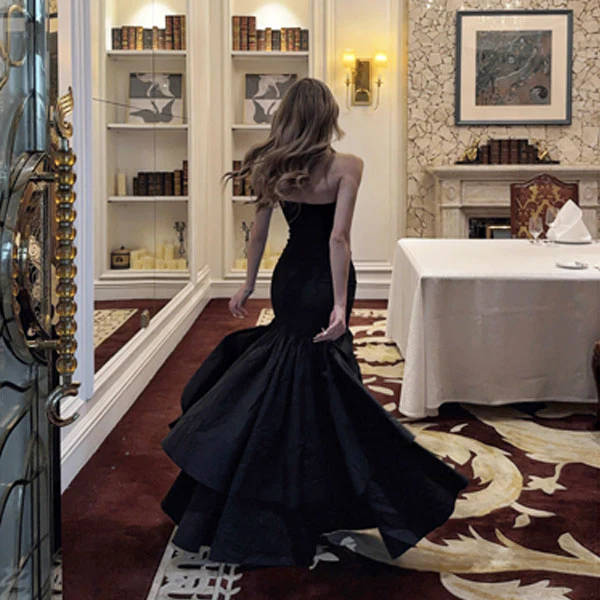 Melodie Black Strapless Hi-Low Ruffles Dress - Image 6