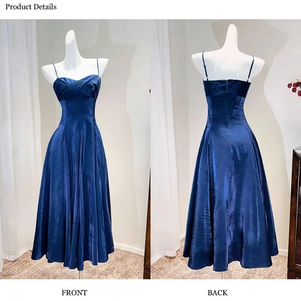 Mira Elegant Navy Sweetheart Neckline Evening Dress - Image 7
