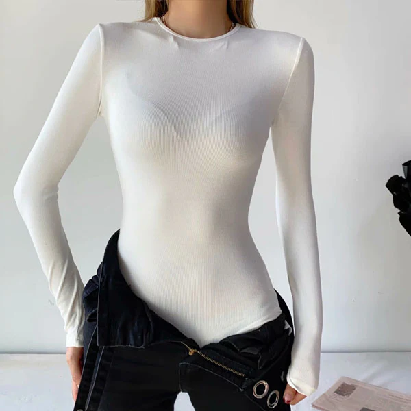 Miri Ribbed Long Sleeve Crew Neck Bodysuit - Image 3