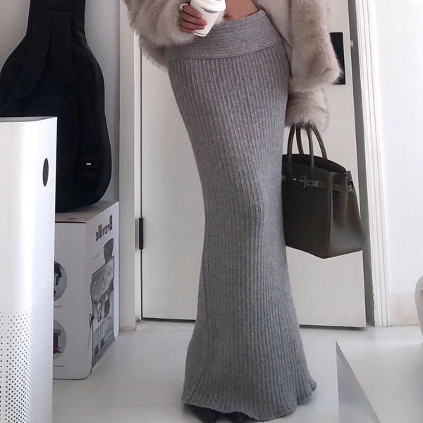 Molly Grey Low Waist Knit Long Skirt