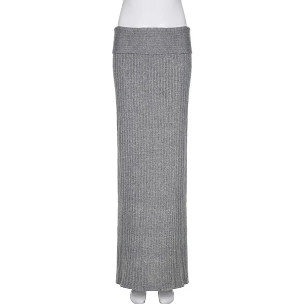 Molly Grey Low Waist Knit Long Skirt - Image 5