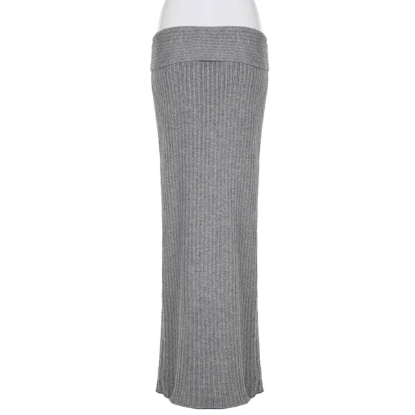 Molly Grey Low Waist Knit Long Skirt - Image 6