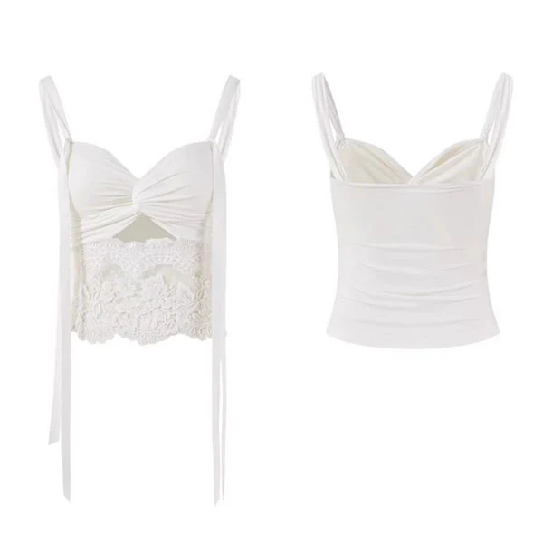 Nari Ethereal Elegance White Lace Pleated 2 Pc Skirt Set - Image 10