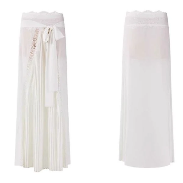 Nari Ethereal Elegance White Lace Pleated 2 Pc Skirt Set - Image 12