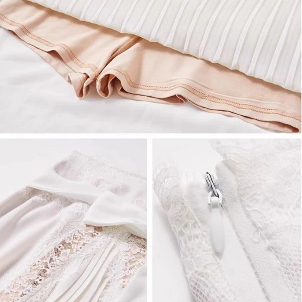 Nari Ethereal Elegance White Lace Pleated 2 Pc Skirt Set - Image 13