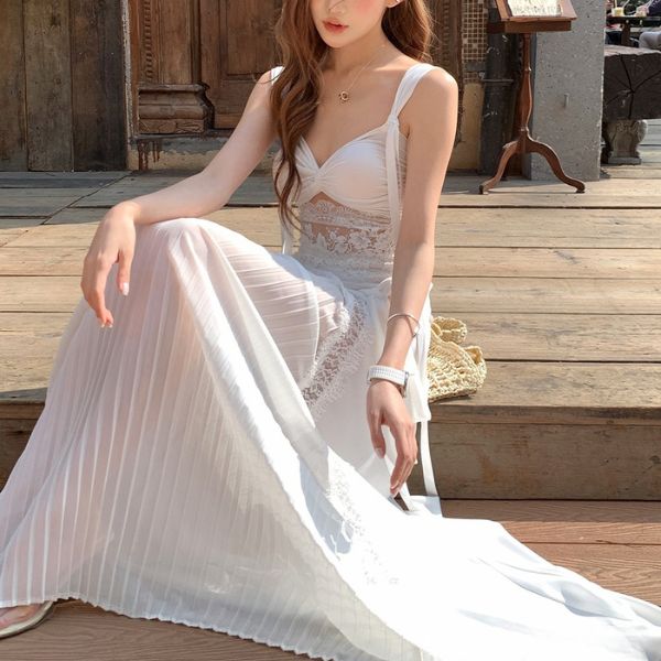 Nari Ethereal Elegance White Lace Pleated 2 Pc Skirt Set - Image 6