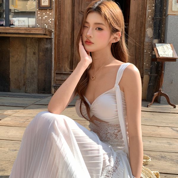 Nari Ethereal Elegance White Lace Pleated 2 Pc Skirt Set - Image 8