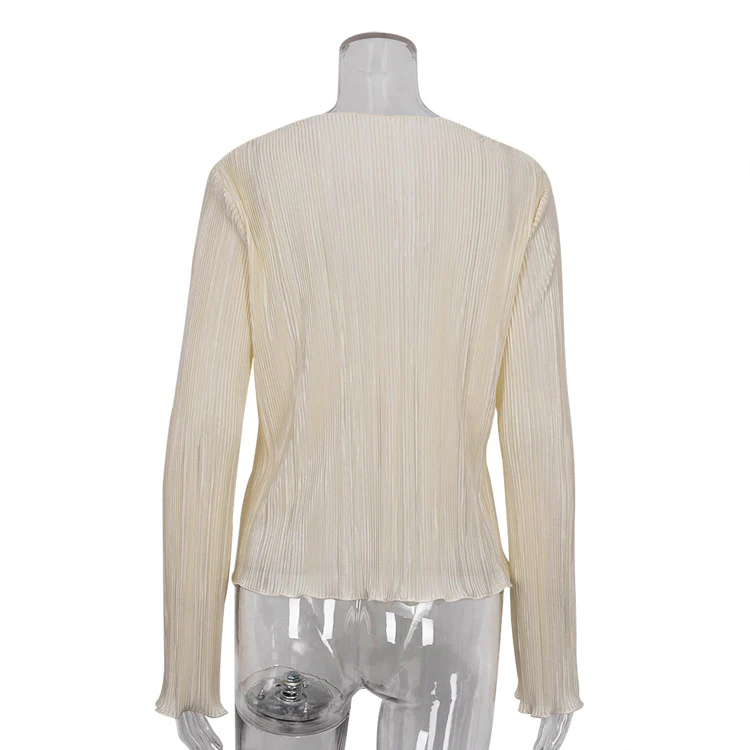 Naria Pleated Long Sleeve Relax Tie Front Top - Image 7