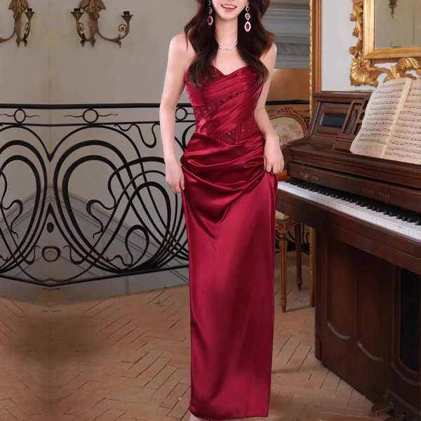 Natalia Elegant Draped Corset with Lace Detail Evening Dress - Image 10