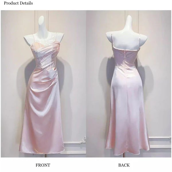 Natalia Elegant Pastel Pink Draped Corset with Lace Detail Evening Dress - Image 8