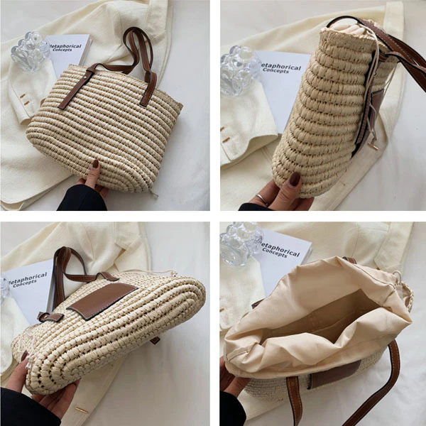 Natalie Rattan Woven Straw Tote Bag - Image 8