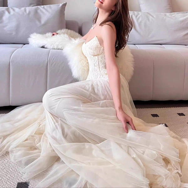 Natalie Romantic Lace Floral Corset Tulle Evening Dress - Image 12