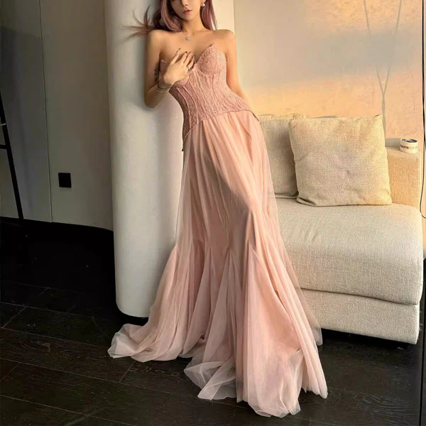 Natalie Romantic Lace Floral Corset Tulle Evening Dress - Image 3