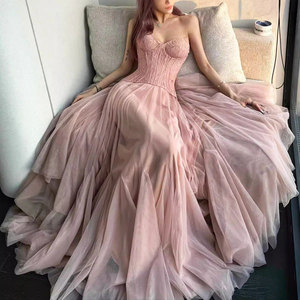 Natalie Romantic Lace Floral Corset Tulle Evening Dress - Image 4
