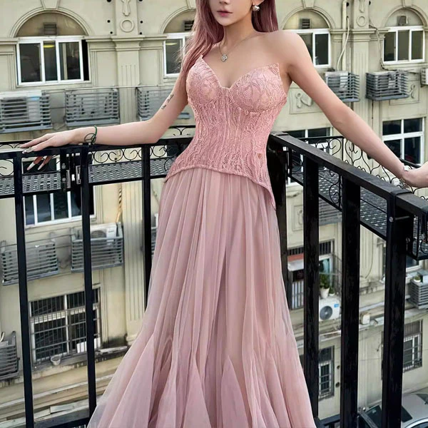 Natalie Romantic Lace Floral Corset Tulle Evening Dress - Image 6