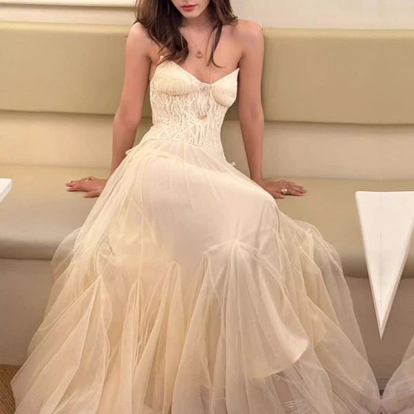 Natalie Romantic Lace Floral Corset Tulle Evening Dress - Image 9