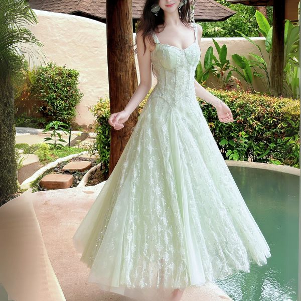 Nerina Pastel Mint Floral Embroidered Dress