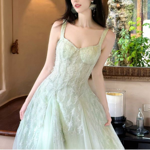 Nerina Pastel Mint Floral Embroidered Dress - Image 3