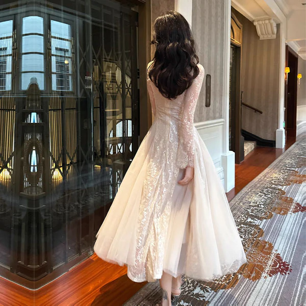 Nysa Ethereal Long Sleeve Lace Flare Dress - Image 2