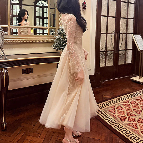 Nysa Ethereal Long Sleeve Lace Flare Dress - Image 5