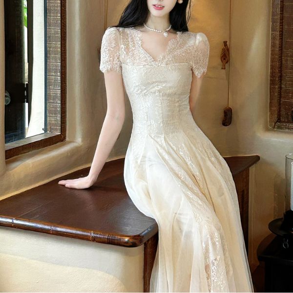Nysa Ethereal Short Sleeve Lace Flare Dress - Image 3