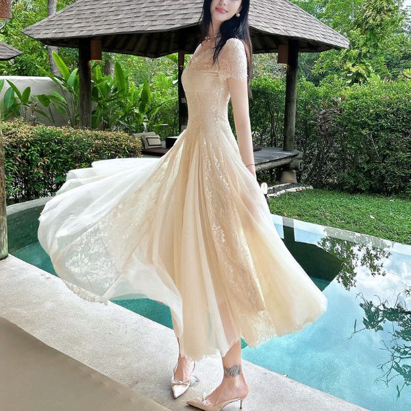 Nysa Ethereal Short Sleeve Lace Flare Dress - Image 6