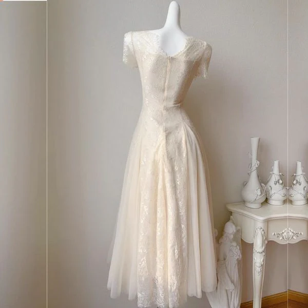 Nysa Ethereal Short Sleeve Lace Flare Dress - Image 8