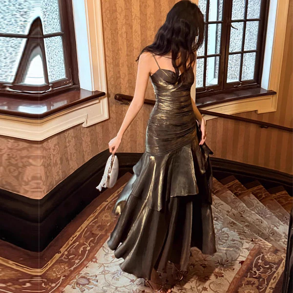 Pamela Dark Chrome Enchanting Ruffled Tiered Maxi Dress - Image 2