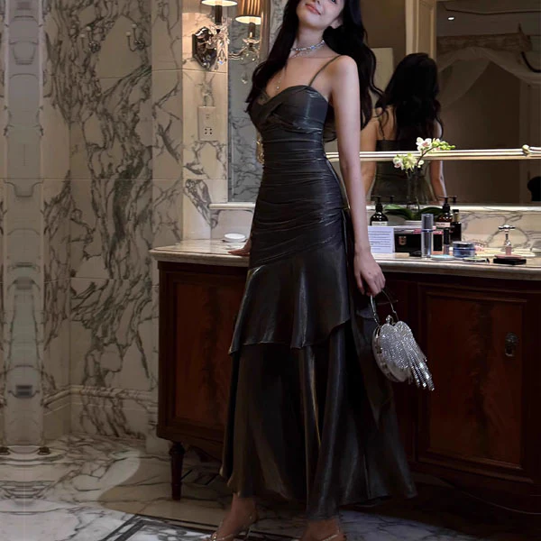 Pamela Dark Chrome Enchanting Ruffled Tiered Maxi Dress - Image 5