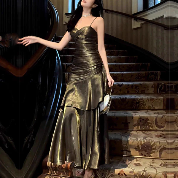 Pamela Dark Chrome Enchanting Ruffled Tiered Maxi Dress - Image 6