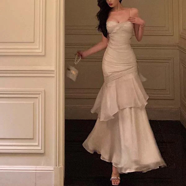 Pamela Enchanting Silver White Ruffled Tiered Maxi Dress - Image 3