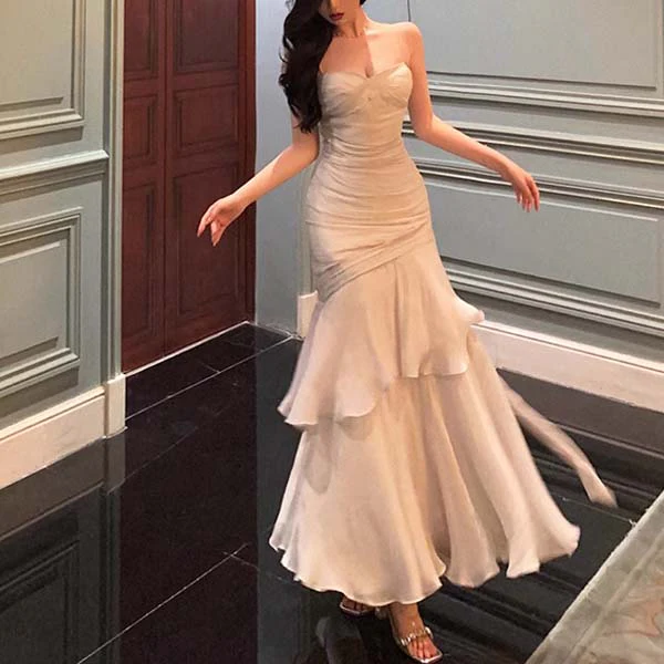 Pamela Enchanting Silver White Ruffled Tiered Maxi Dress - Image 4