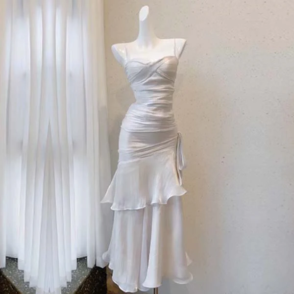 Pamela Enchanting Silver White Ruffled Tiered Maxi Dress - Image 7
