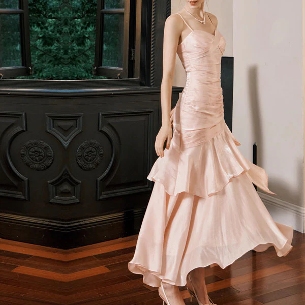 Pamela Pastel Pink Enchanting Ruffled Tiered Maxi Dress - Image 3